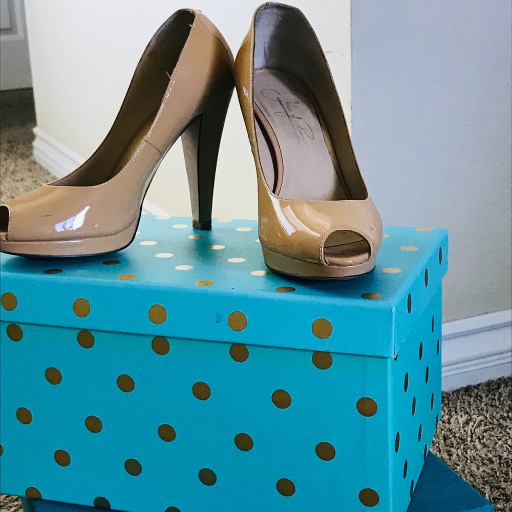 Shoes of Prey patent leather platform peep toe